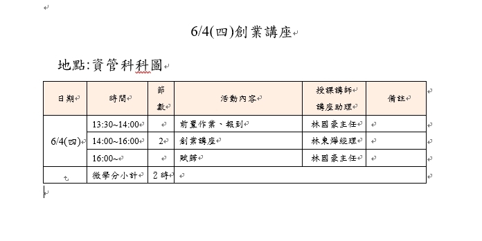 6/4(四)創業講座圖片